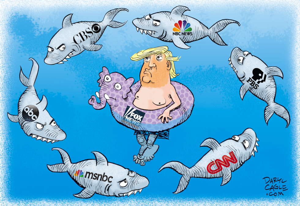  MEDIA SHARKS CIRCLE TRUMP by Daryl Cagle