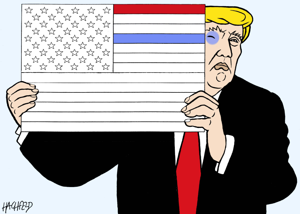 Trump colors a flag