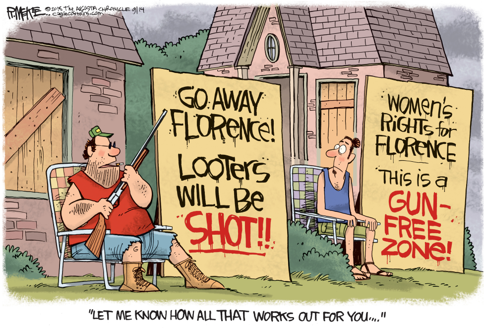  HURRICANE FLORENCE AND GUNS by Rick McKee