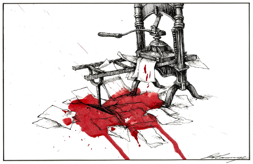 Blood-Soaked Printing Press Captures Toll on Journalists
