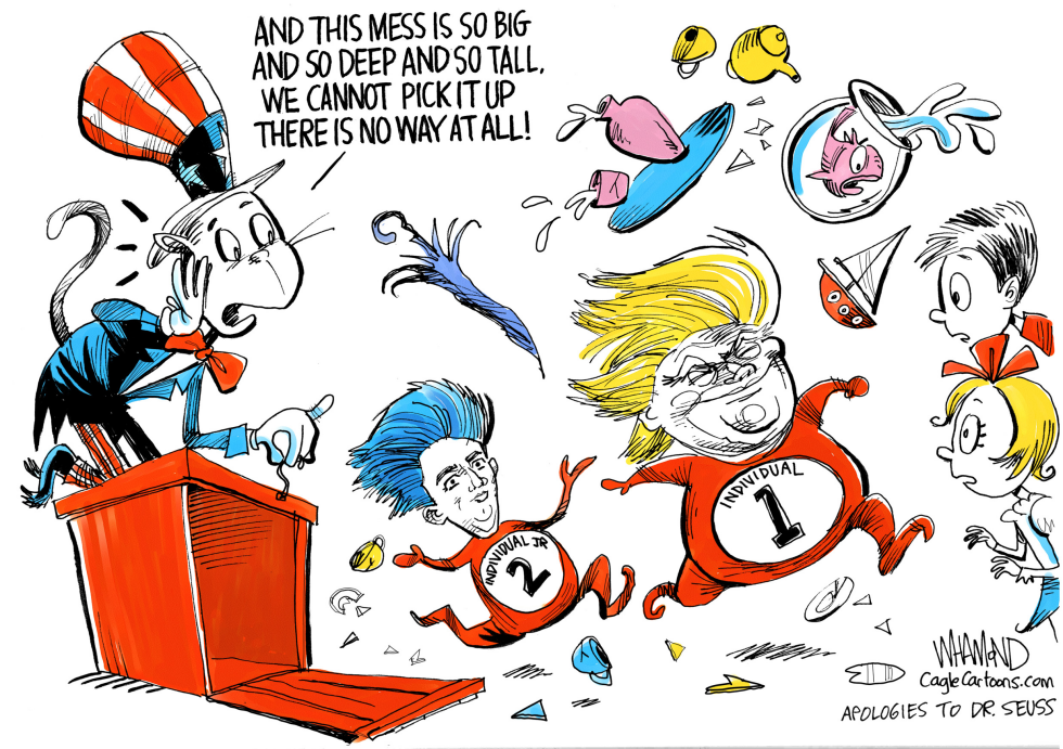  TRUMP AS INDIVIDUAL 1 AND 2 IN CAT AND THE HAT by Dave Whamond