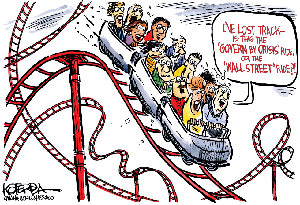 Wild Ride: Government Crises and Wall Street Volatility in Koterba's Cartoon