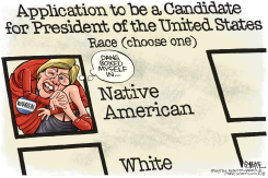 ELIZABETH WARREN BOXES HERSELF IN by Rick McKee