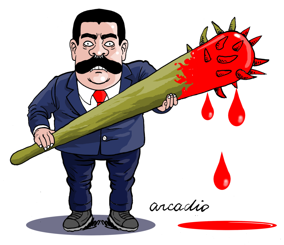 Maduro the Tyrant: Cartoon Depicts Venezuelan Leader with Bloody Club
