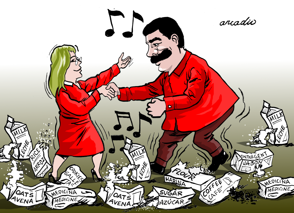  MADURO DANCES OVER THE DESTROYED HUMANITARIAN AID by Arcadio Esquivel