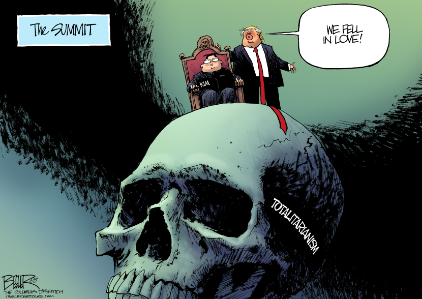 Trump Declares Love for Kim Atop Totalitarianism Skull in Summit Cartoon