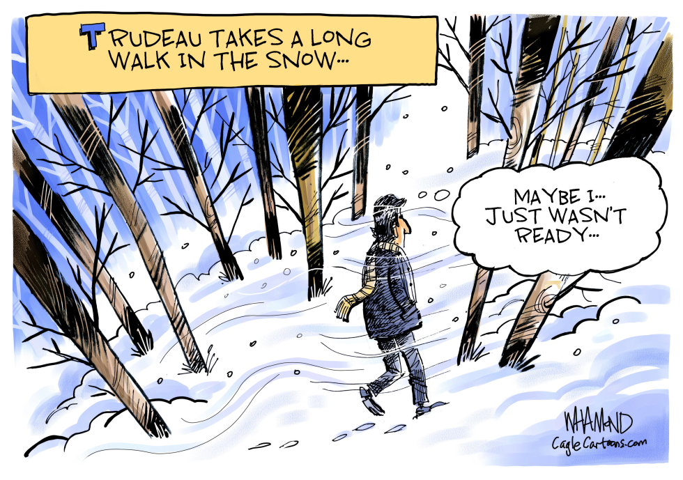 CANADA TRUDEAU TAKES A LONG WALK IN THE SNOW by Dave Whamond