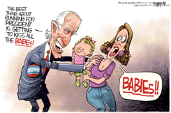 BIDEN KISSING BABES by Rick McKee