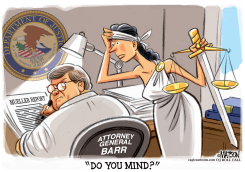LADY JUSTICE TRIES TO READ MUELLER REPORT by R.J. Matson
