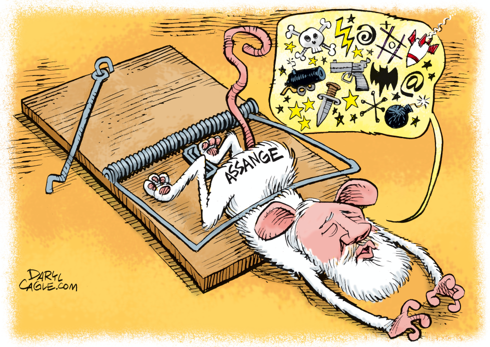  JULIAN ASSANGE RAT TRAP by Daryl Cagle