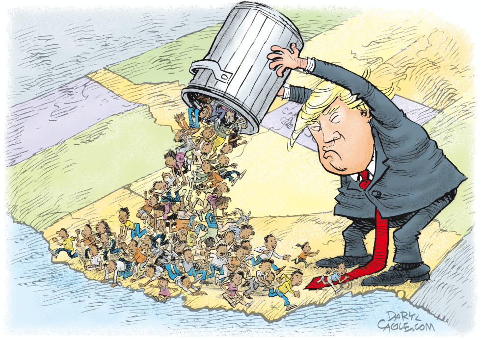  TRUMP DUMPS REFUGEES ON CALIFORNIA by Daryl Cagle