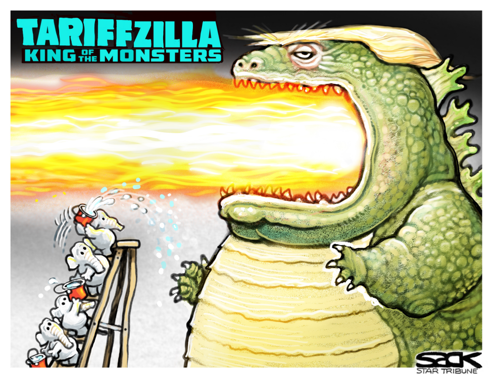 Tariffzilla: Trump as Monster Breathing Fire on Mexico Tariffs