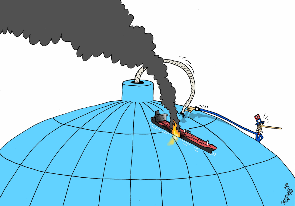 Oil tanker on fire