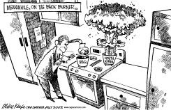 BACK BURNER BOMB by Mike Keefe