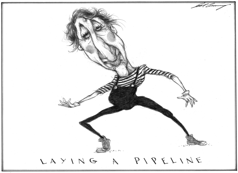  JUSTIN TRUDEAU MIMES A PIPELINE by Dale Cummings