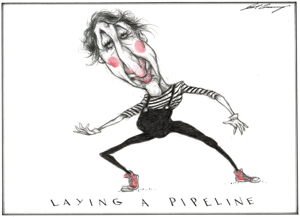  JUSTIN TRUDEAU MIMES A PIPELINE by Dale Cummings