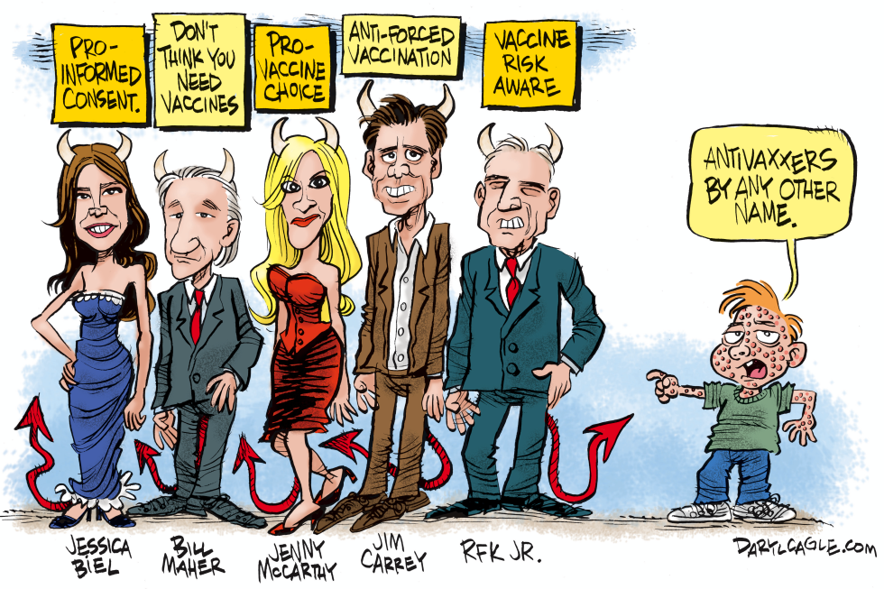  ANTIVAXXER CELEBRITY LABELS  by Daryl Cagle