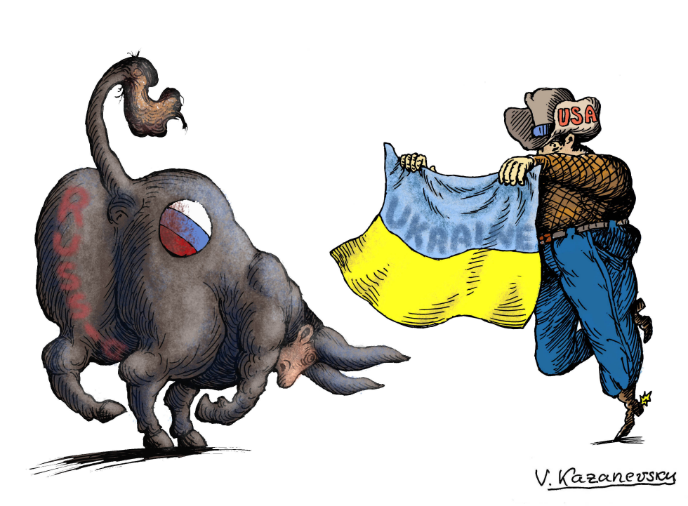 USA and Russia bullfight