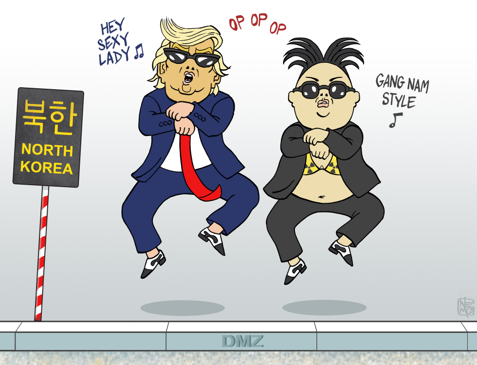 Trump Kim Behind the DMZ