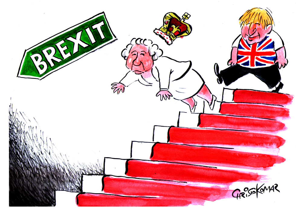  BORIS JOHNSON AND THE QUEEN GO TO BREXIT by Christo Komarnitski