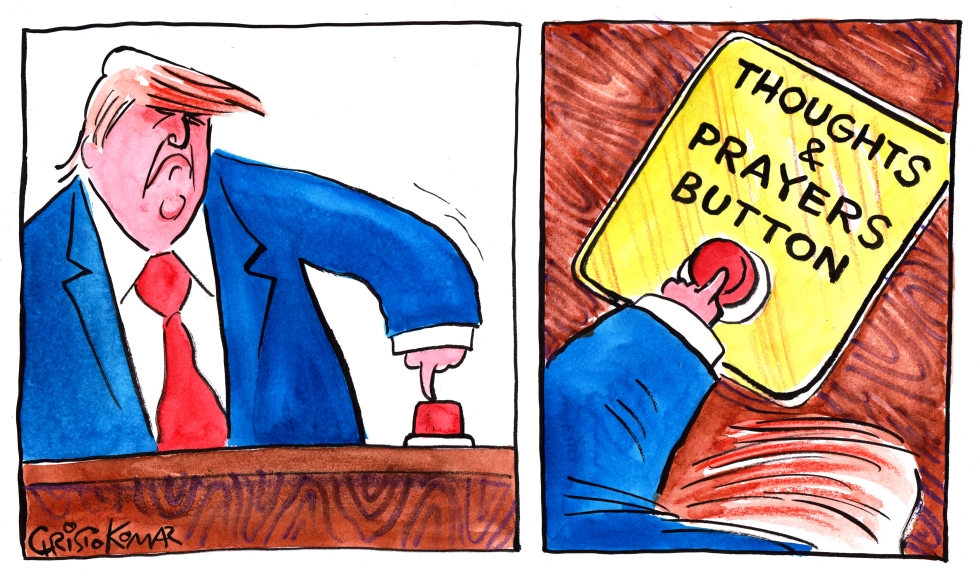  THOUGHTS AND PRAYERS BUTTON by Christo Komarnitski