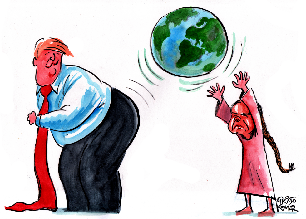 Trump and Greta playng with ball