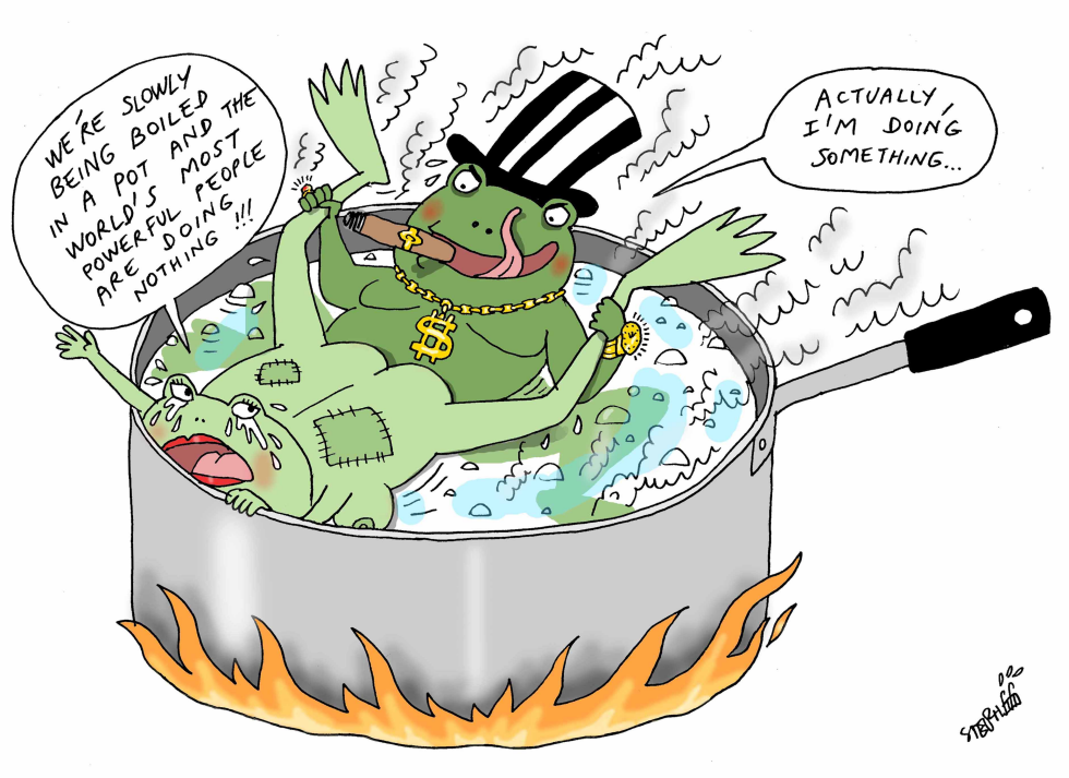 Frogs boiling in a pot
