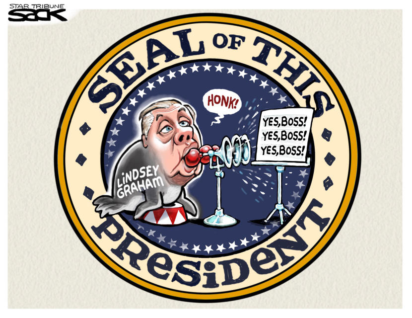 Lindsey Graham appears as seal in modified presidential seal