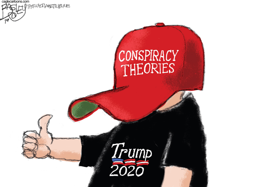 Cartoon depicts Trump supporter in conspiracy theories cap