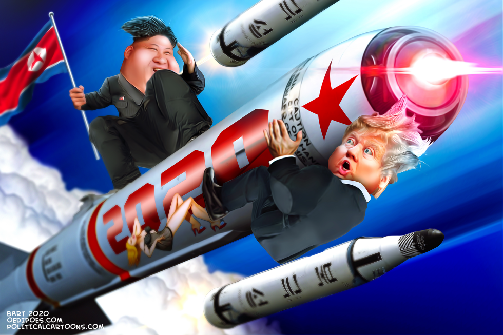 Kim Jong Un missile test catches Trump off guard in New Year cartoon