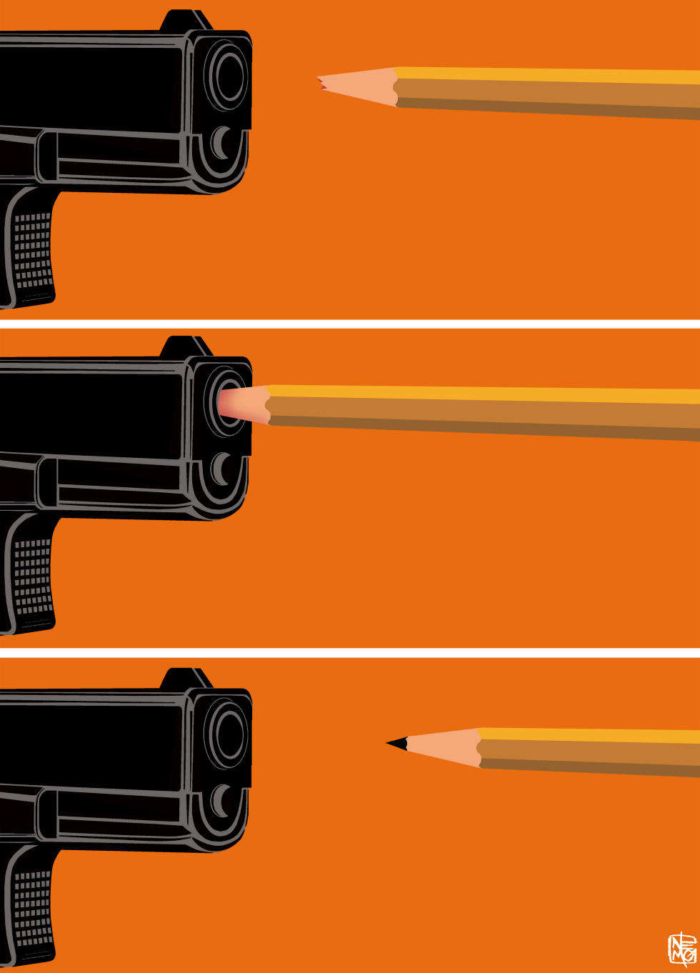 the gun sharpens the pencil