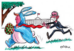 DOCTOR FAUCI AND WHITE HOUSE EASTER BUNNY by Christo Komarnitski