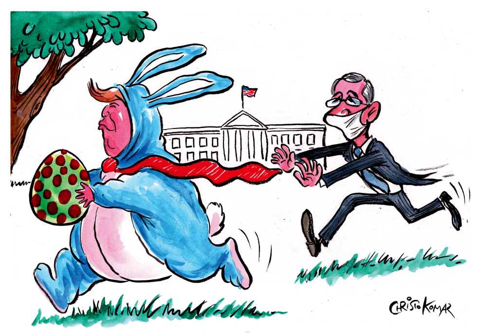 Doctor Fauci and White house Easter Bunny