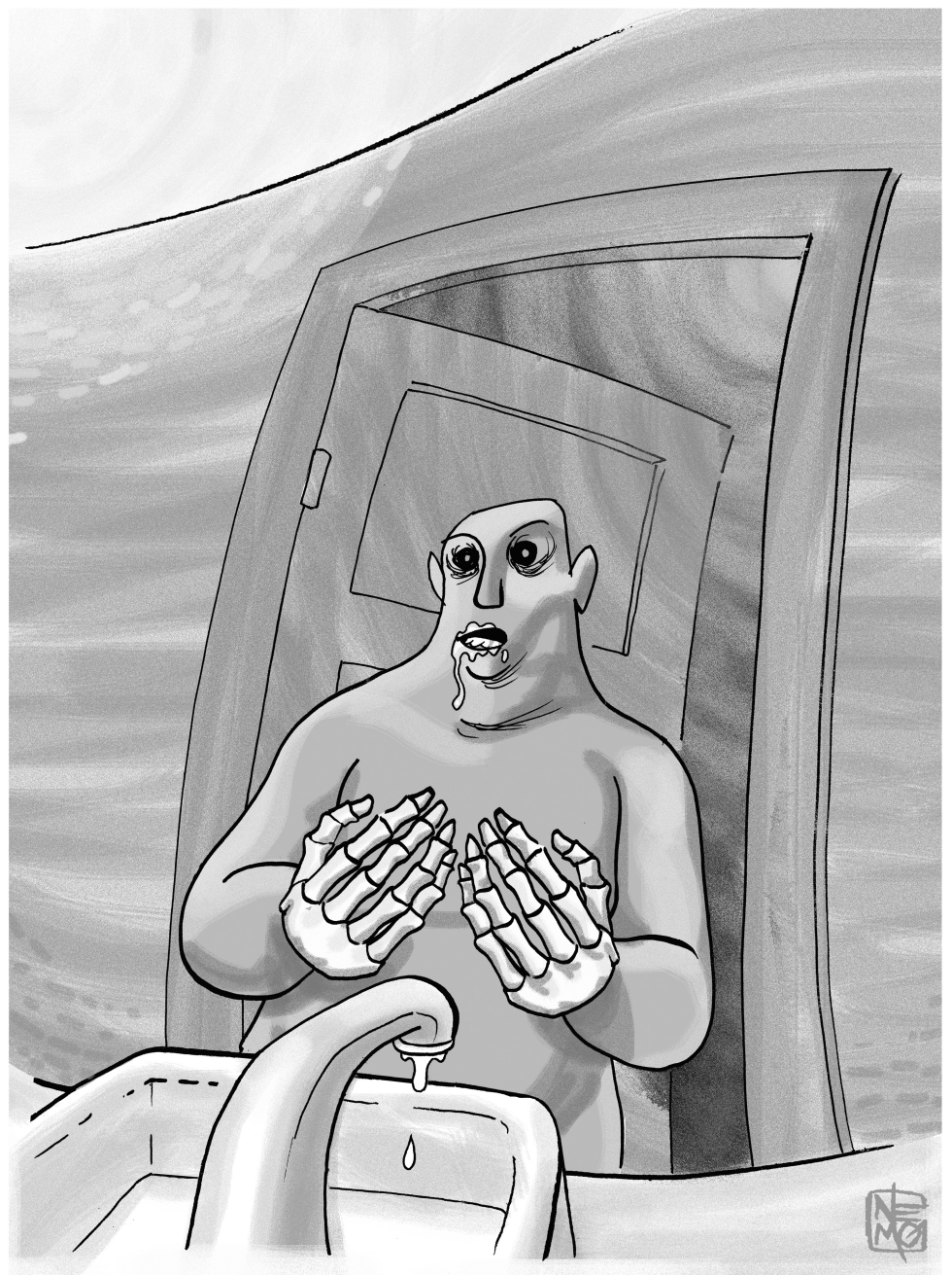 wash hands and again