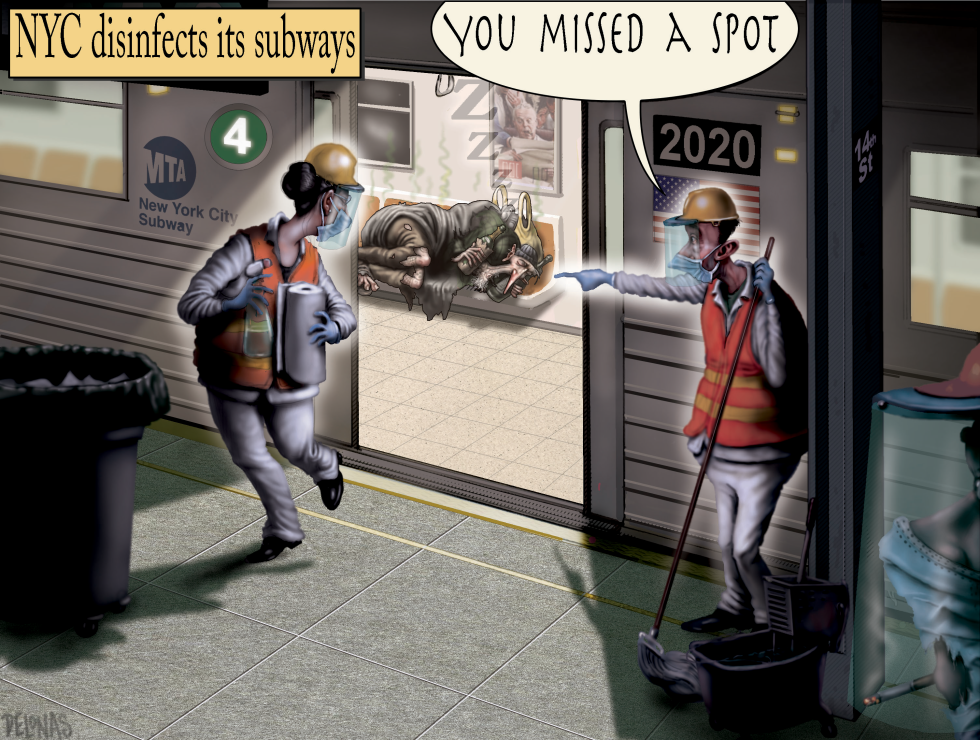 Homeless NYC Subway Disinfect