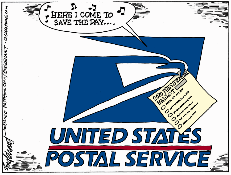 USPS positioned as election savior mail ballot cartoon