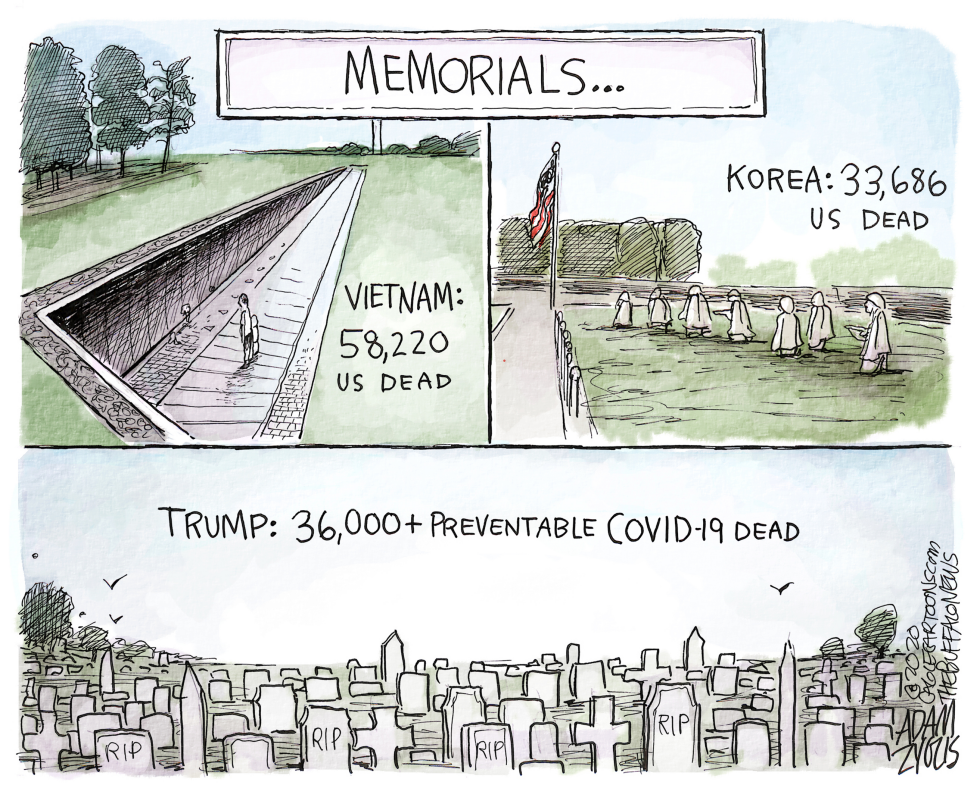 Memorials of War Dead Compared to Trump's COVID Toll