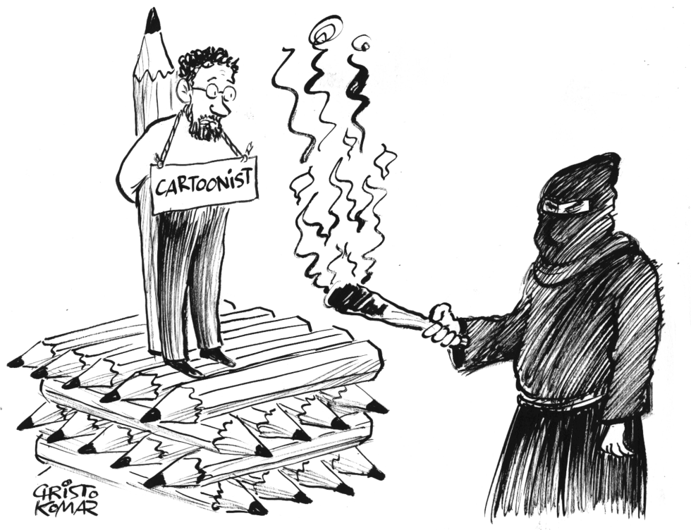 Burning a cartoonist - B&W