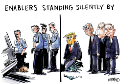 ENABLERS STANDING SILENTLY BY by Dave Whamond