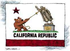 CALIFORNIA AND SERRA STATUES by Daryl Cagle