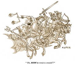 FACE MASKED HORSEMAN OF THE APOCALYPSE by Peter Kuper