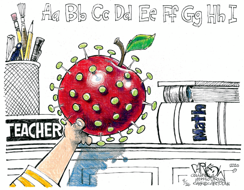 COVID in schools, John Darkow,Columbia Missourian,covid-19, coronavirus, schools, teachers, students, staff, vectors, asymptomatic, classes