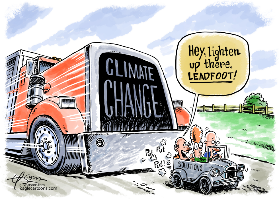 Climate Change Truck Speeds Past Tiny Solutions Car Cartoon