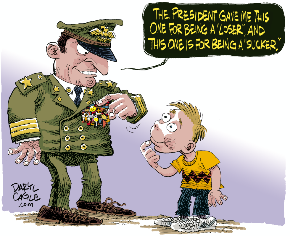 Trump's 'Losers and Suckers' Medals in Satirical Cartoon