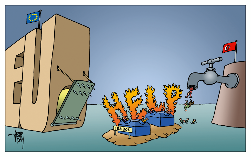 Lesbos refugees fire