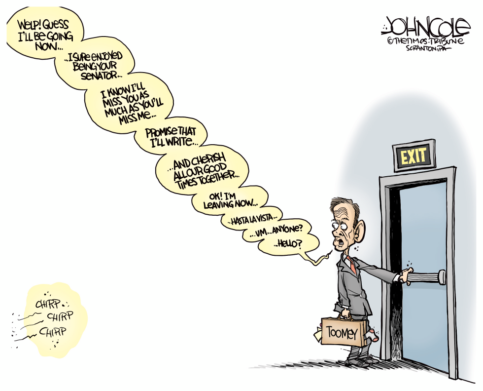 Pat Toomey heads for the exit