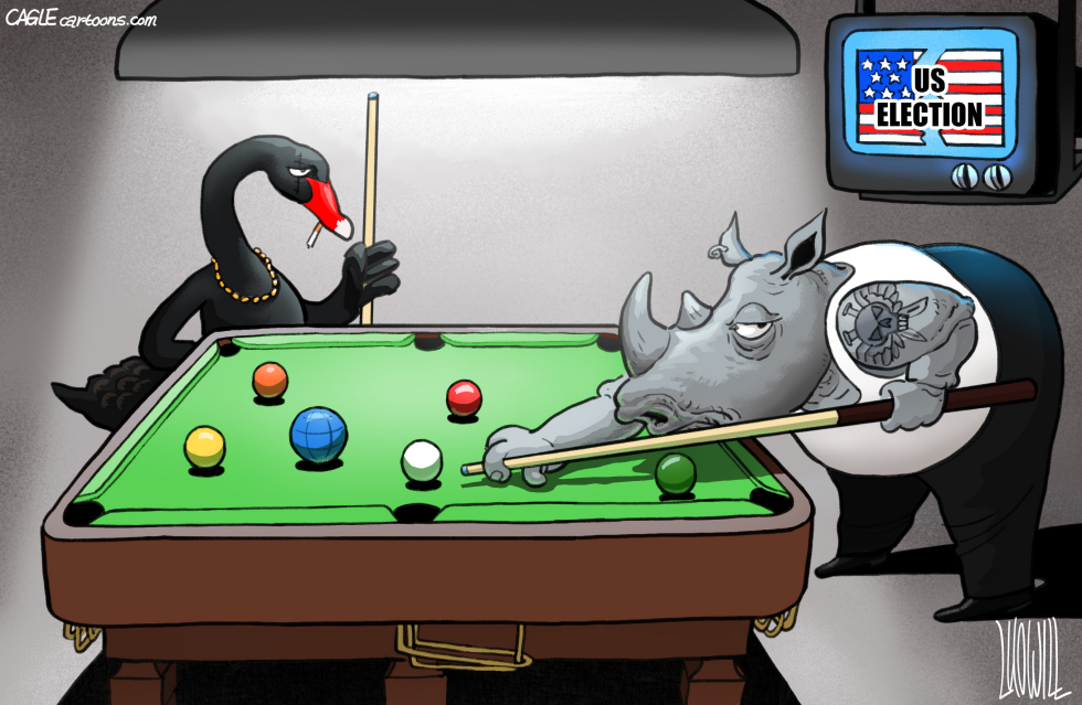 Black swan and gray rhino