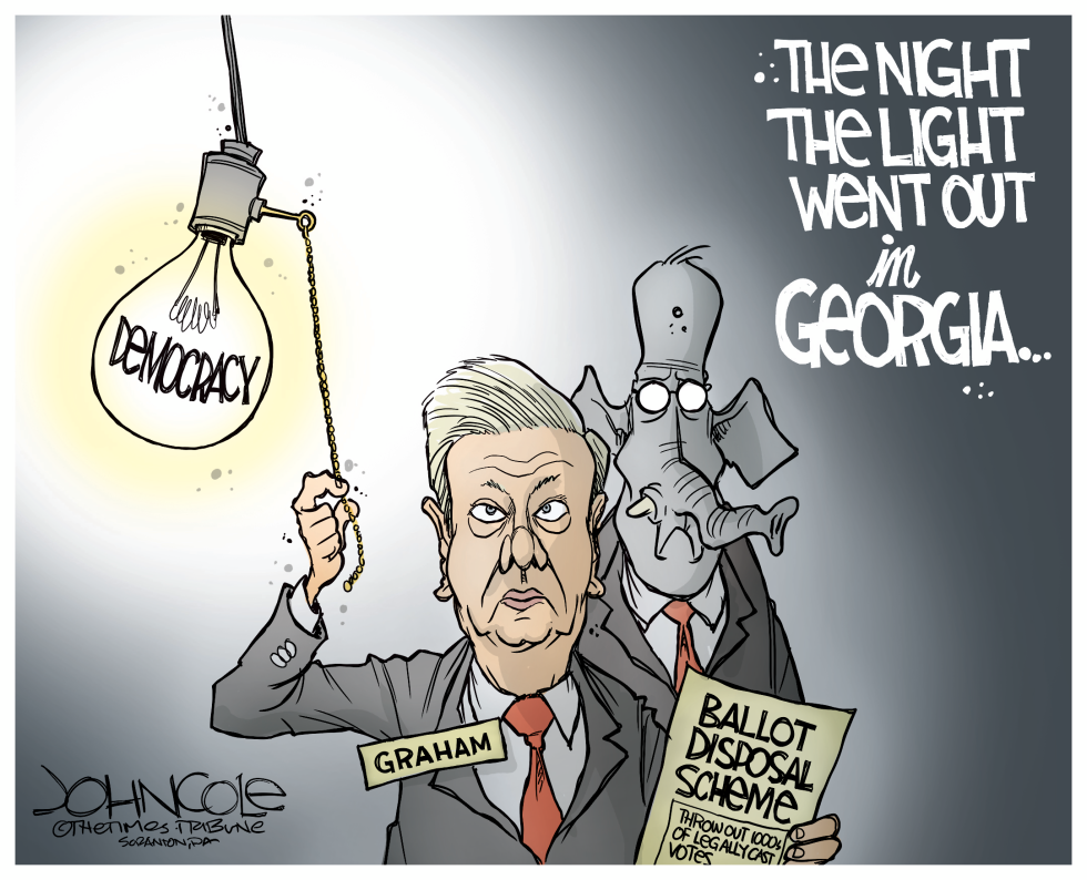 Lindsey Graham depicted pulling plug on democracy amid Georgia ballot disputes