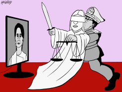 AUNG SAN SUU KYI FACES COURT by Rainer Hachfeld