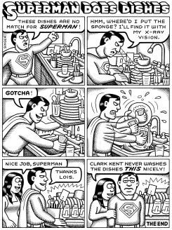 SUPERMAN WASHES DISHES by Andy Singer